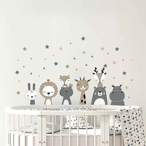 Tanlaby Safari Dschungel Tiere Wandtattoo Nordisches Tier Wandsticker Boho Grau Braun Waldland Giraffe Löwe Wandaufkleber für Kinder Babyzimmer Wohnzimmer Schlafzimmer Kinderzimmer Wanddekoration