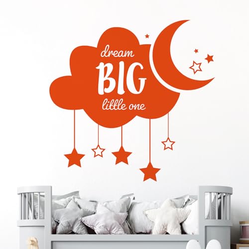 Dream Big Little One Wandtattoo, Wolke, Sterne, Mond, Orange