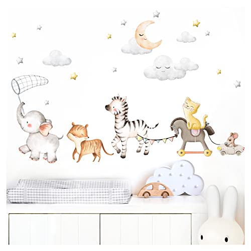 Little Deco Wandtattoo Wandsticker Kinderzimmer Tiere Polonaise I Wandbild 76 x 47 cm (BxH) I Elefant Maus Wandaufkleber Tiger Zebra Spielzimmer Baby Deko DL714