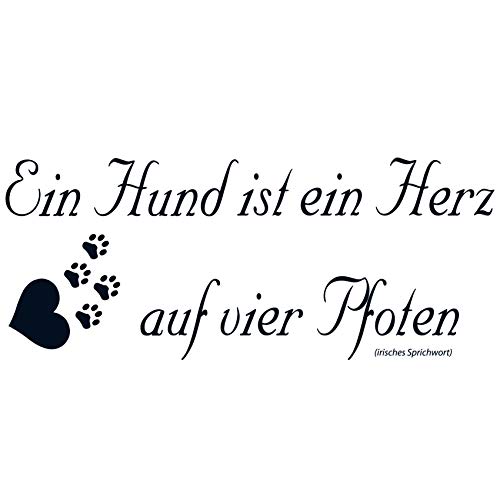 wall-refine WS-02140 | EIN Hund IST EIN Herz AUF Vier Pfoten | 70 x 28 cm, schwarz, seidenmatt, Premium Wandtattoo Wandaufkleber Wanddeko Deko Hunde Tattoo der Extra-Klasse