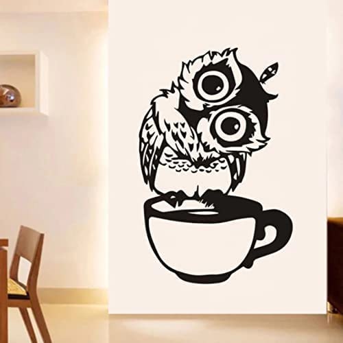 Wandaufkleber - Vinyl-Wandtattoo süße Eule im Becher Aufkleber Kaffee Deko Aufkleber 42x28cm