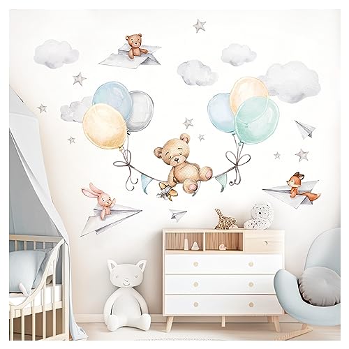 Little Deco Wandsticker Bär mit Luftballons Wandtattoo für Babyzimmer Tiere Kinderzimmer Wandaufkleber selbstklebend Deko DL847-4