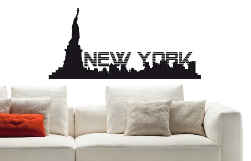 Wandtattoo Skyline New York - Wohnzimmer - O1 (124x58 cm) azurblau