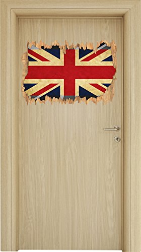 Stil.Zeit Landesflagge von England schwarz/weiß Holzdurchbruch im 3D-Look, Wand- oder Türaufkleber Format: 62x42cm, Wandsticker, Wandtattoo, Wanddekoration