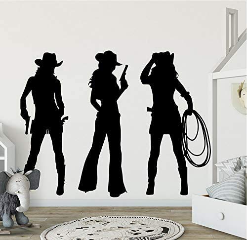 Cowboy Mädchen Pferd Wandaufkleber Mädchen Zimmer Kinderzimmer Retro Amerika Cowgirl Schönheit Wandtattoo Schlafzimmer Vinyl Home Decor 56X43Cm