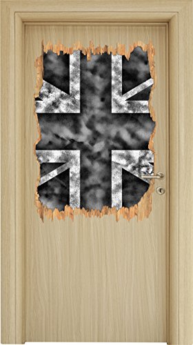 Stil.Zeit Monocrome, Great Britain Flag, Großbritannien Flagge Holzdurchbruch im 3D-Look, Wand- oder Türaufkleber Format: 92x62cm, Wandsticker, Wandtattoo, Wanddekoration