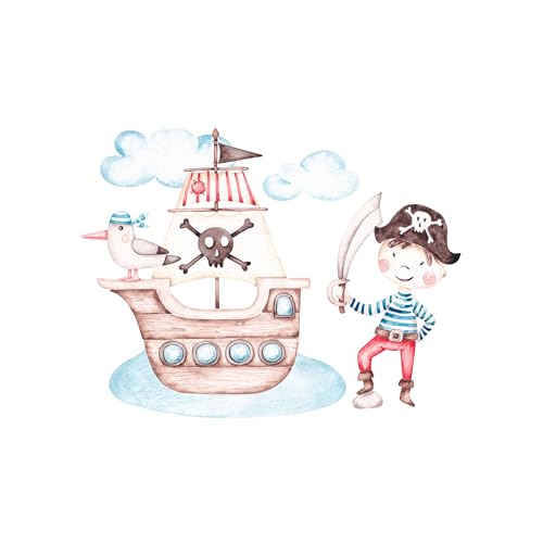 GRAZDesign Piraten Wandtattoo Kinderzimmer Junge Piratenschiff mit Pirat - Wandaufkleber selbstklebend - 38x30cm