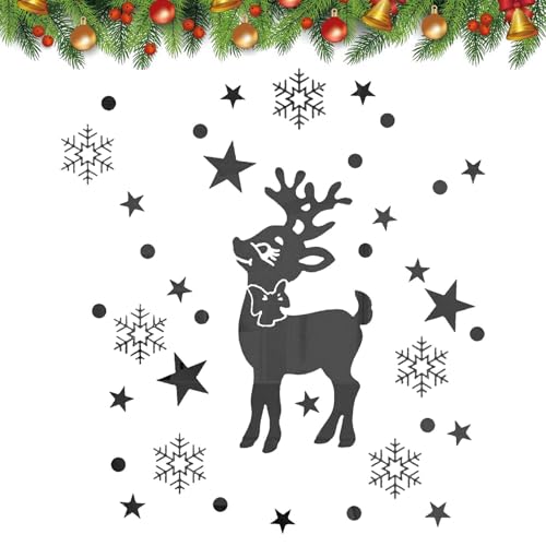 Weihnachtswandkunst,Weihnachtswandaufkleber,Hirsch Schneeflocke Weihnachten Wandtattoo - Weihnachts-Fensteraufkleber, abnehmbare Weihnachts-Wandaufkleber für Wand-, Kühlschrank- und Wohnzimmerdekorati