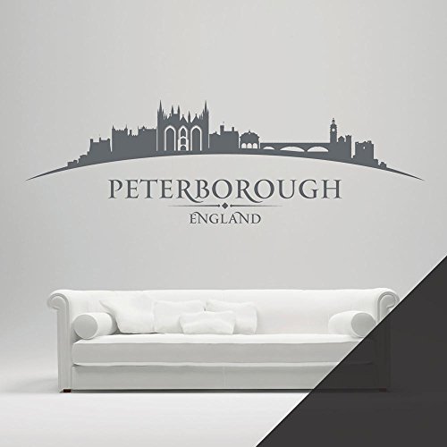 Peterborough England City Skyline – Kathedrale Elton Hall Longthorpe Tower Nene Park – Schlafzimmer Wohnzimmer Wandtattoo, Schild Vinyl, Schwarz , Large (1200mm wide)