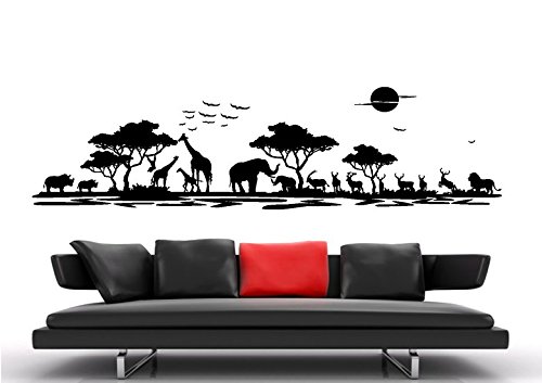 Wandtattoo wandaufkleber Aufkleber Wandsticker wall sticker Wohnzimmer Schlafzimmer Kinderzimmer KÜCHE 30 Farben zur Wahl Afrika Landschaft Tier Baum waf05(weitere Farben per Nachricht, Größe4:ca.180x58cm )