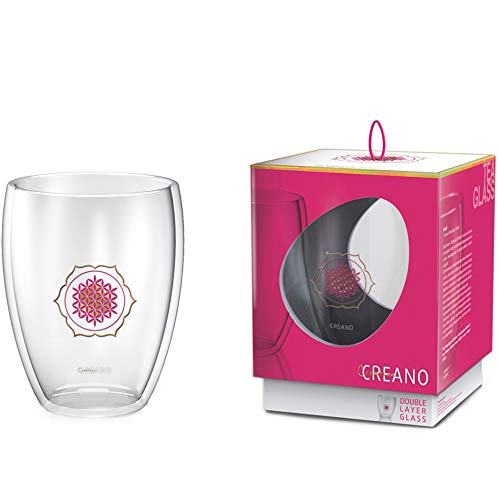 Creano doppelwandiges Tee-Glas, Latte Macchiato, Thermobecher Blume des Lebens | 250ml, in exklusiver Geschenkbox 1x 250ml