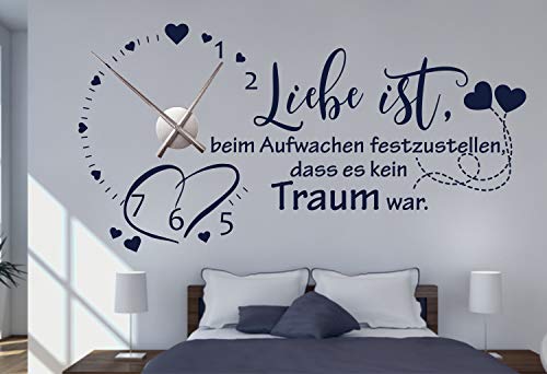 timalo® Wandtattoo mit Uhrwerk Wanduhr fürs Schlafzimmer DIY Uhr zum Aufkleben – Liebe ist beim Aufwachen festzustellen. | 76059-Hellrosa-G-90x45-Uhr-schwarz