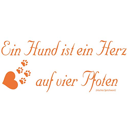 wall-refine WS-02140 | EIN Hund IST EIN Herz AUF Vier Pfoten | 95 x 38 cm, orange, seidenmatt, Premium Wandtattoo Wandaufkleber Wanddeko Deko Hunde Tattoo der Extra-Klasse