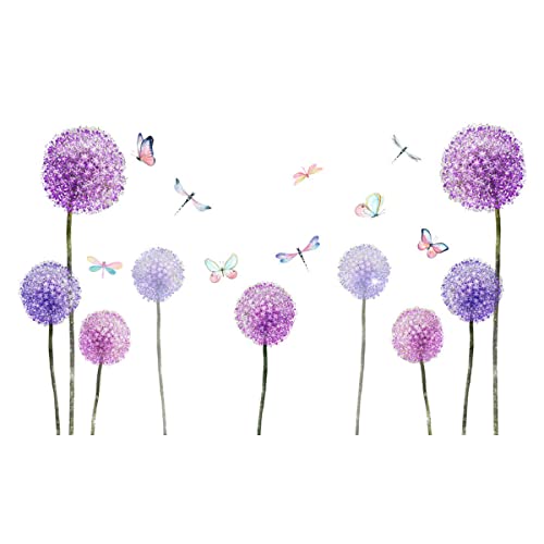 Jxuzh 4 Blatt Wandtattoo Pusteblume Lila Schmetterling Pflanzen Blumen Wandaufkleber Blumen Wandsticker Löwenzahn Schmetterlinge Wandaufkleber Blumen Wandtattoo Wohnzimmer Für Schlafzimmer Wanddeko