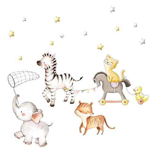 Little Deco Wandtattoo Wandsticker Kinderzimmer Tiere Polonaise I Wandbild 61 x 32 cm (BxH) I Elefant Wandaufkleber Tiger Zebra Spielzimmer Baby Deko DL160-Z6