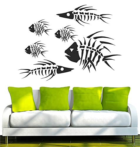 WANDTATTOO/Wandsticker w166 Skelett, Fische, Schwarm Wandaufkleber 40x29 cm schwarz