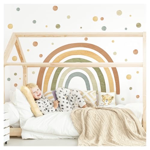 Little Deco Wandtattoo Groß Regenbogen Boho Wandsticker Punkte für Kinderzimmer Wandaufkleber Aquarell Babyzimmer Wanddeko Schlafzimmer DL5004-04