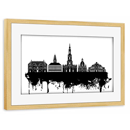 artboxONE Poster mit Rahmen Kiefer 30x20 cm Dresden Germany Skyline Black and White von David Springmeyer