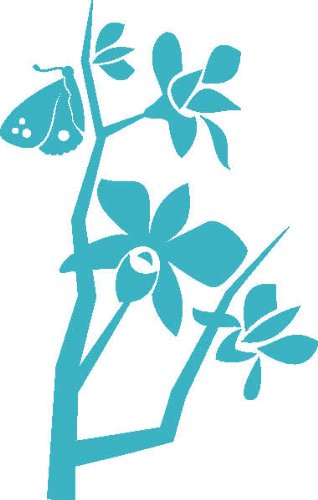 PEMA INDIGOS UG - Wandtattoo Wandsticker Wandaufkleber Aufkleber D416 Orchideen und Schmetterlingen 40x25 cm - türkis