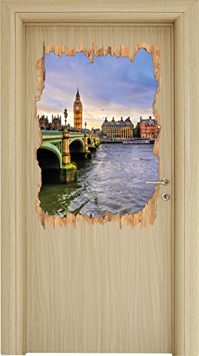 Themse London Big Pen Großbritannien Holzdurchbruch im 3D-Look , Wand- oder Türaufkleber Format: 92x62cm, Wandsticker, Wandtattoo, Wanddekoration