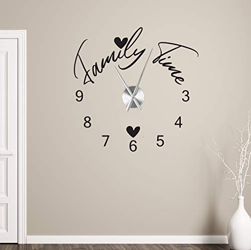 tjapalo® a225 Wanduhr Wohnzimmer Wandtattoo Uhr Sprüche Zitate Wandspruch Family Time Wandaufkleber Wandsticker mit Uhrwerk, Größe: B58 x H58cm (+Uhrwerk schwarz), Farbe: pink