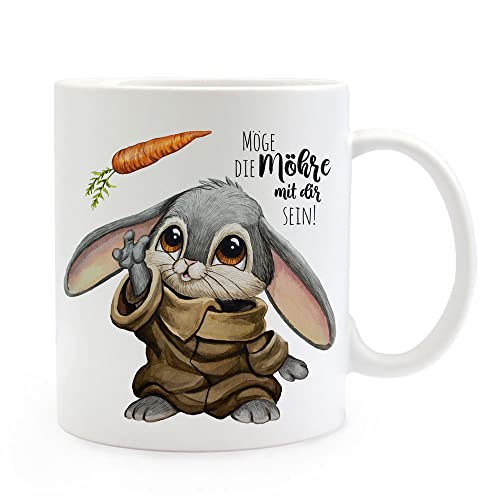 ilka parey wandtattoo-welt Tasse Emaille Becher Hase Häschen Bunny Spruch Möge die Möhre mit dir Sein Motiv Kaffeebecher Kaffeetasse Geschenk Bundle50 ts2055 & eb660 - ausgewählte Größe: *Tasse*