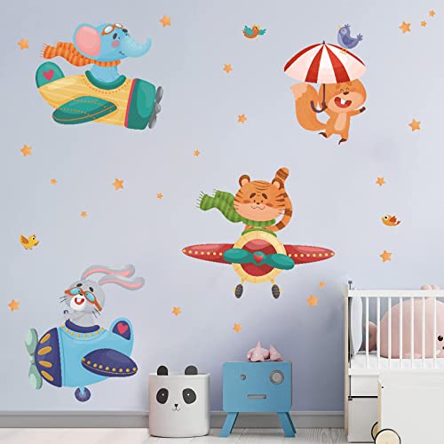 ANHUIB Flugzeug Tiere Wandaufkleber,Wandsticker Babyzimmer,Wandtattoo Kinderzimmer Tiere,Elefant Tiger Kaninchen Vogel Wandsticker Schlafzimmer Wanddeko,Mädchen und Jungen Schlafzimmer WandStickers