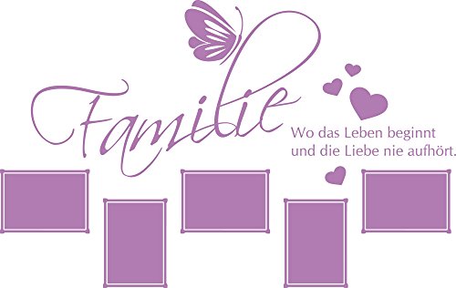 Fotowand Wandtattoo Wohnzimmer mit Spruch und Fotos, Wand Deko als Geschenk, Fotohalter Photo Wall Familie (90x57cm // 042 Flieder)