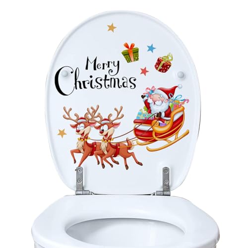 Weihnachts-Toilettentank-Aufkleber Fensteraufkleber Wandtattoo Toilette Wandkunst Frohe Weihnachten, helle, selbstklebende PVC-Aufkleber für Schlafzimmer, Kühlschrank, Türen, Badezimmer, Toi