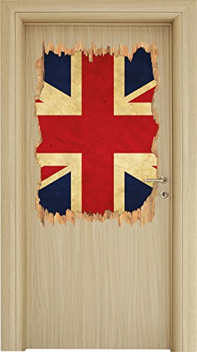 Stil.Zeit Great Britain Flag, Großbritannien Flagge Holzdurchbruch im 3D-Look, Wand- oder Türaufkleber Format: 92x62cm, Wandsticker, Wandtattoo, Wanddekoration