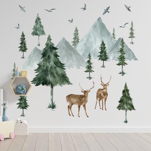 MytaYt Wandtattoo Baum und Waldtiere Wandaufkleber Kinderzimmer Wald Wandsticker für Mädchen Junge Babyzimmer und Wohnzimmer Wandaufkleber Deko