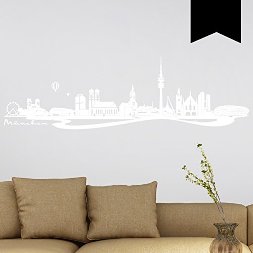 Wandkings Wandtattoo Skyline München (mit Sehenswürdigkeiten und Wahrzeichen der Stadt) 115 x 35 cm schwarz - erhältlich in 33 Farben