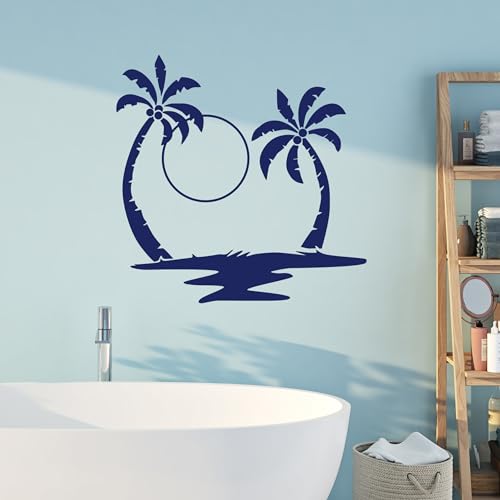 GRAZDesign Bad Maritime Wandtattoo Palmen Sonnenuntergang Badezimmer Wohnzimmer auf Wand, Fliesen, Schrank Aufkleber - 30x30cm / hellgrau