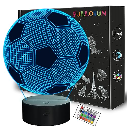 FULLOSUN Kinder Nachtlicht Fußball 3D Optische Täuschung Lampe mit Fernbedienung 16 Farben Ändern Fußball Geburtstag Weihnachtsidee für Sport Fan Jungen Mädchen