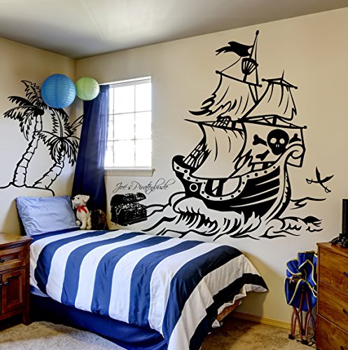 ilka parey wandtattoo-welt Wandtattoo Pirat Piratenschiff Schatztruhe Insel Schatzinsel Kinderzimmer M1314