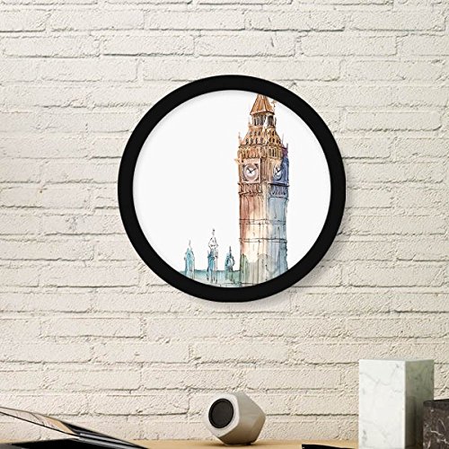 DIYthinker Big Ben in Großbritannien Runde Bilderrahmen Kunstdrucke von Paintings Startseite Wandtattoo Geschenk Medium Schwarz