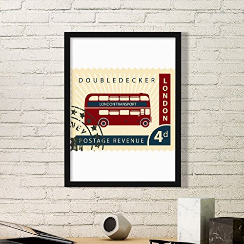 DIYthinker London Doppeldeckerbus Stamp England Britannien UK Einfacher Bilderrahmen Kunstdrucke von Paintings Startseite Wandtattoo Small Schwarz