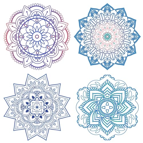 GORGECRAFT 4 Stile Blume Des Lebens-Fensteraufkleber Meditation Statische Fensteraufkleber Mandala Nicht Klebende Fensterfolie Kreisförmige Aufkleber Für Glasschiebetüren Schläge von Vögeln Hunden