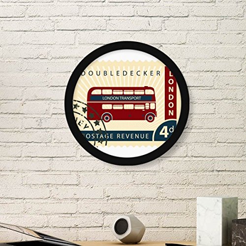 DIYthinker London Doppeldeckerbus Stamp England Britain Uk Runde Einfacher Bilderrahmen Kunstdrucke von Paintings Startseite Wandtattoo Small Schwarz