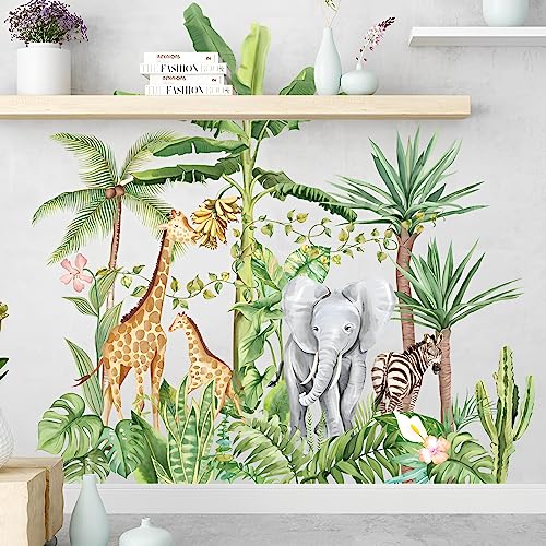 WandSticker4U®- Wandtattoo SAFARI I I Wandbilder: 75x72 cm I Wandsticker Kinderzimmer Wald-Tiere Dschungel Elefant Giraffe Zebra I Wand Aufkleber Baby-zimmer Mädchen & Junge Deko