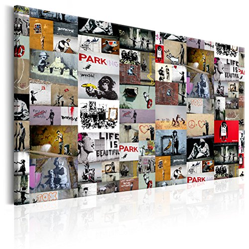 murando Akustikbild Banksy Collage 90x60 cm Bilder Akustikschaum Hochleistungsschallabsorber Schallschutz Leinwand 1 tlg Wandbild Raumakustik Schalldämmung Street Art Mural Graffiti i-C-0091-b-b