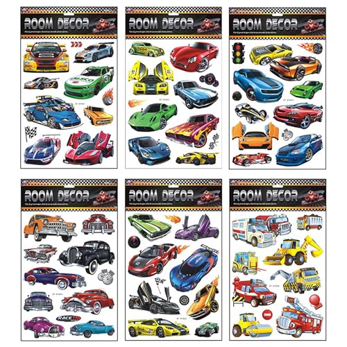 SEABABOO Wandtattoo Auto Junge3D Cars Wandsticker 6 Blättern Fahrzeuge Traktor Wandaufkleber Aufkleber Cars Wandsticker Doppelschicht Wanddeko für Kinderzimmer Jungen Schlafzimmer Babyzimmer