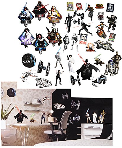 alles-meine.de GmbH 36 Stück: XL Wandsticker - Star Wars/Figuren - incl. Name - selbstklebend + wiederverwendbar - Aufkleber für Kinderzimmer - Wandtattoo/Sticker Anakin