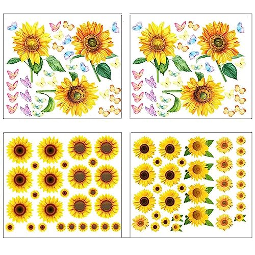 Wanfoou 4 Stück Abnehmbare Wasserdichte Wandtattoo Blumen Wandsticker, Sonnenblumen Wandaufkleber und 3D Schmetterlinge Deko,DIY Wandkunst Aufkleber Wandtattoo Wanddeko für Schlafzimmer