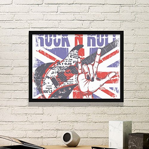 DIYthinker Rock Guitar England Großbritannien Country Flag Uk Einfache Bilderrahmen Kunstdrucke von Paintings Startseite Wandtattoo Medium Schwarz