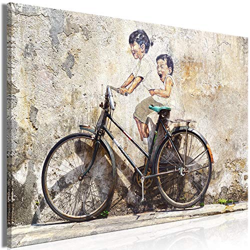 murando Akustikbild Banksy Kids on a Bike 120x80 cm Bilder Akustikschaum Hochleistungsschallabsorber Schallschutz Leinwand 1 tlg Wandbild Raumakustik Schalldämmung Graffiti Street Art n-B-0071-b-a