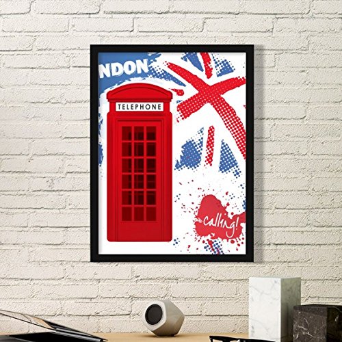 DIYthinker Großbritannien Uk London Flag Red Telephone Booth Einfache Bilderrahmen Kunstdrucke Malereien Startseite Wandtattoo Geschenk Medium Schwarz