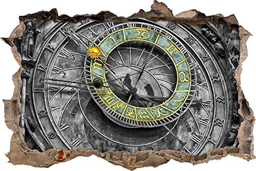 Pixxprint 3D_WD_5102_62x42 atronomische Uhr in Prag Wanddurchbruch 3D Wandtattoo, Vinyl, schwarz / weiß, 62 x 42 x 0,02 cm