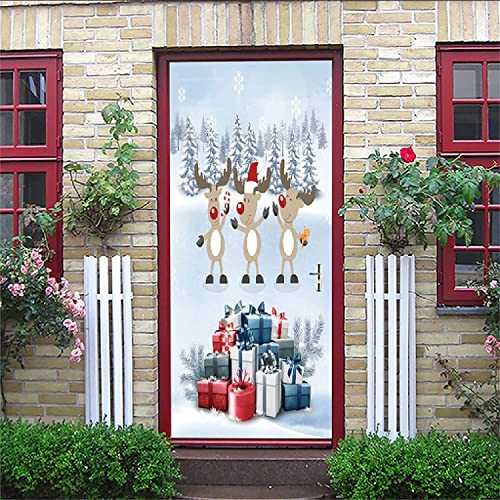 Winter Schnee Szene Tier Weihnachten Deer 3D Kreative Türaufkleber 95 X 215 Cm Türtapete Selbstklebend Türposter - Fototapete 3D Effekt Türfolie Poster Tapete Wandtattoo Diy Selbstklebende Wandbild P