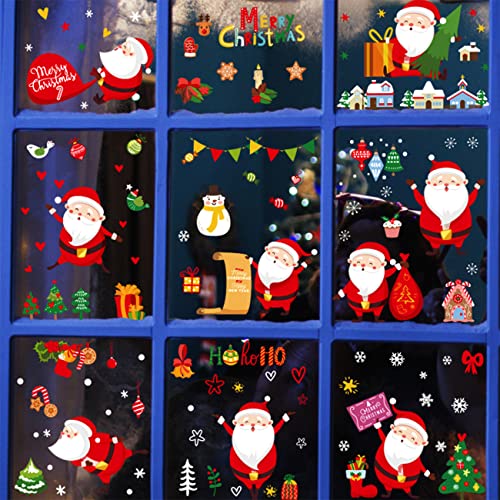 9 Blatt Fensterbilder Weihnachten Selbstklebend, PVC Aufklebe Weihnachtsmann Wiederverwendbar Schneeflocken Fenster, Wandtattoo Weihnachtsmann, Weihnachten Aufkleber Deko